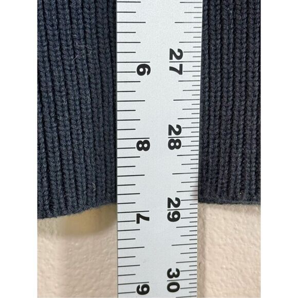 AllSaints Mather Crewneck Deep Blue 100% Leather Elbow Patch Sweater Men's M - Picture 7 of 9